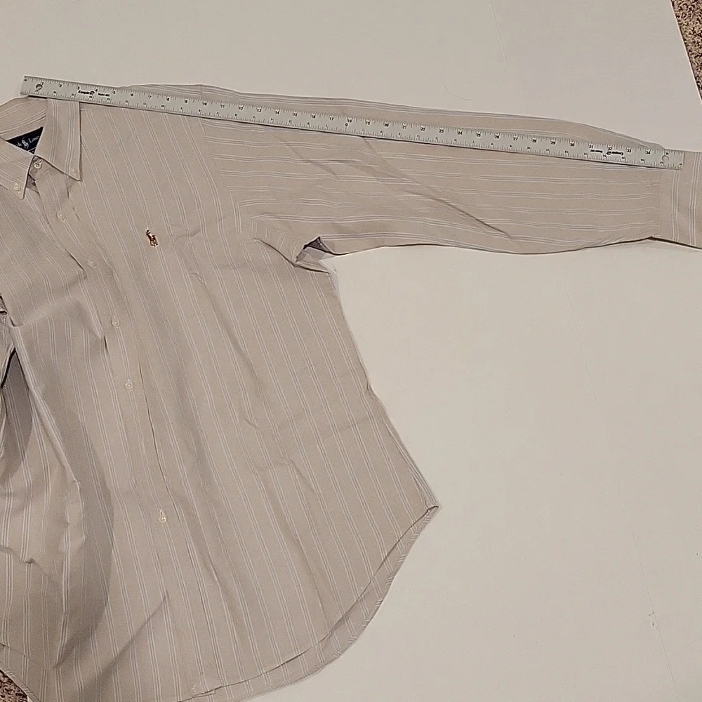 Polo Ralph Lauren Classic Fit Button‎ Down L/S Cream/Lt. Blue Shirt, 17-6/7